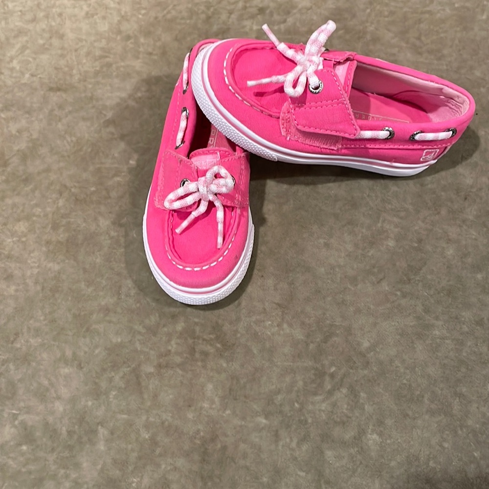 𝅺EUC Sperry Topsiders Girls Barbie Pink Kids Toddler 7